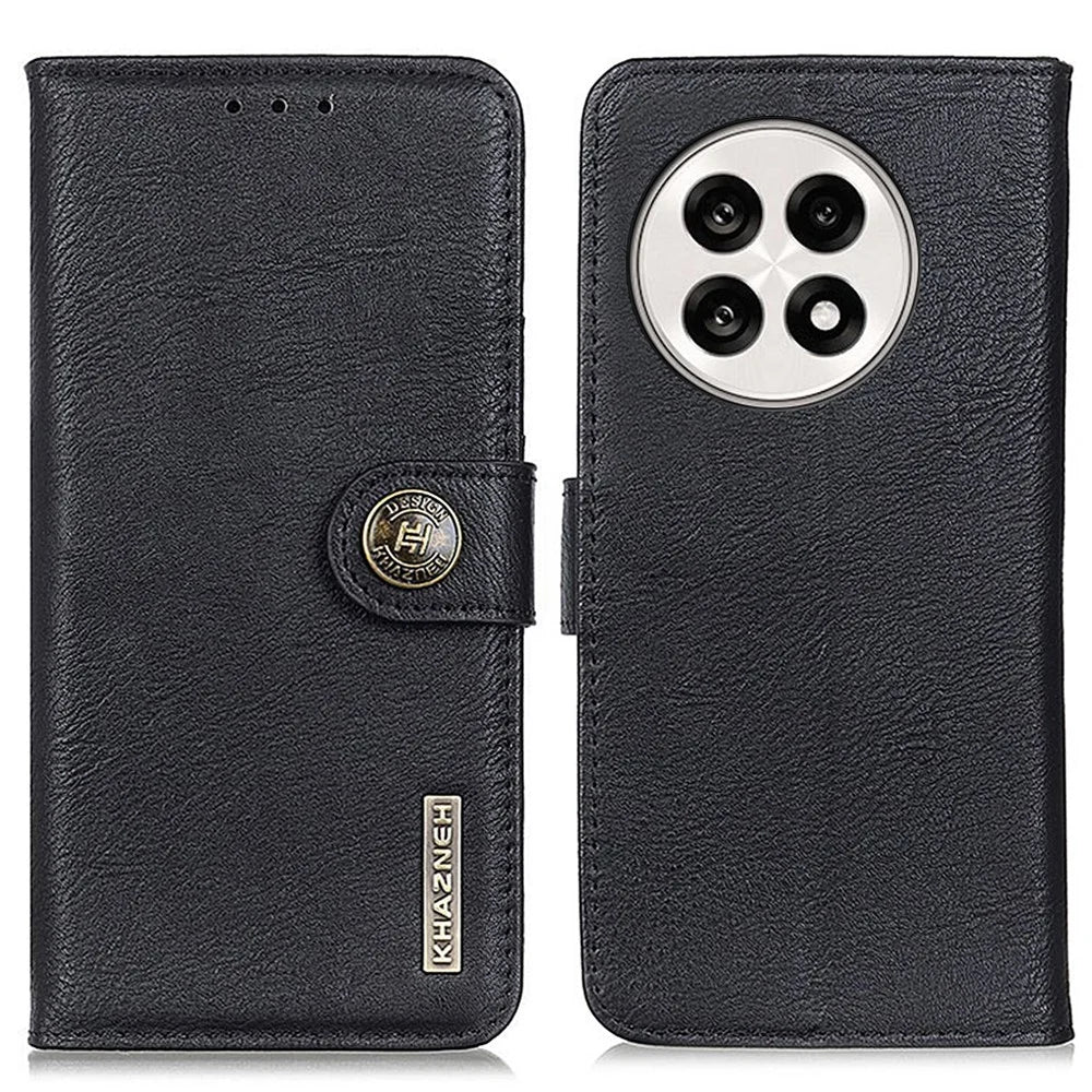 KHAZNEH For OnePlus 13R 5G / Ace 5 5G Wallet Case Cowhide Texture Leather Flip Phone Cover - Black - 1