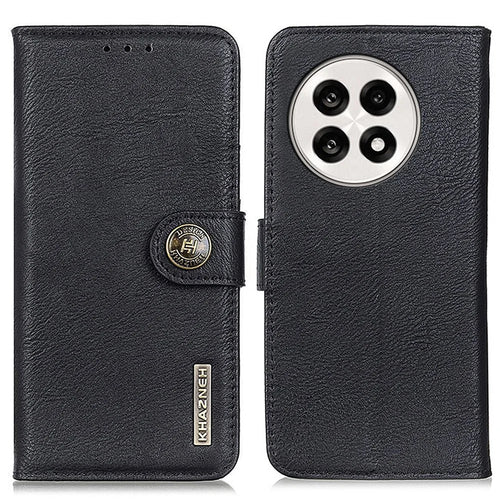 KHAZNEH For OnePlus 13R 5G / Ace 5 5G Wallet Case Cowhide Texture Leather Flip Phone Cover - Black - 1