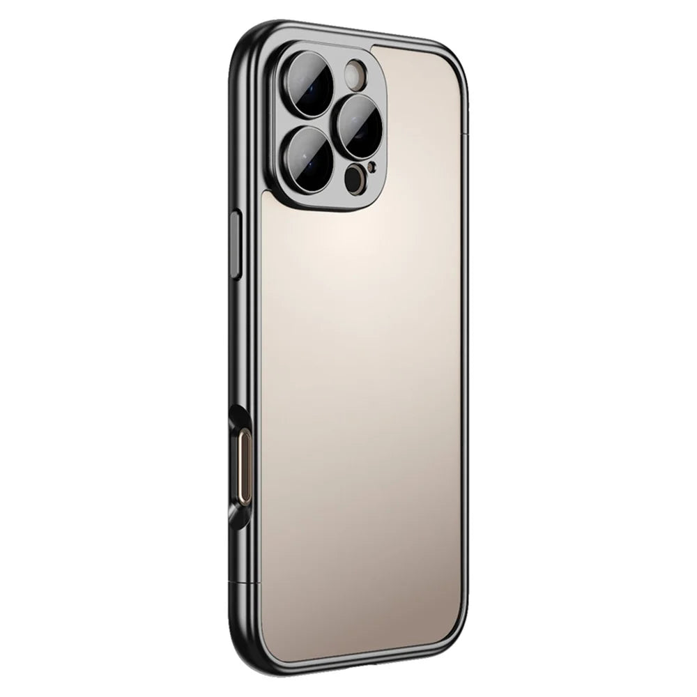 For iPhone 16 Pro Bumper Case Electroplating Hard PC Protective Cover with Camera Lens Film - Black - 1