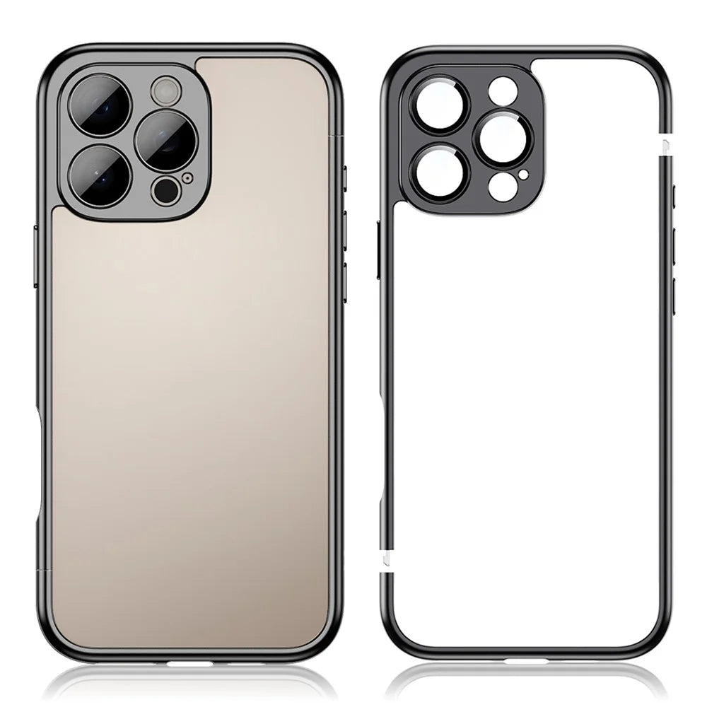 For iPhone 16 Pro Bumper Case Electroplating Hard PC Protective Cover with Camera Lens Film - Black - 3