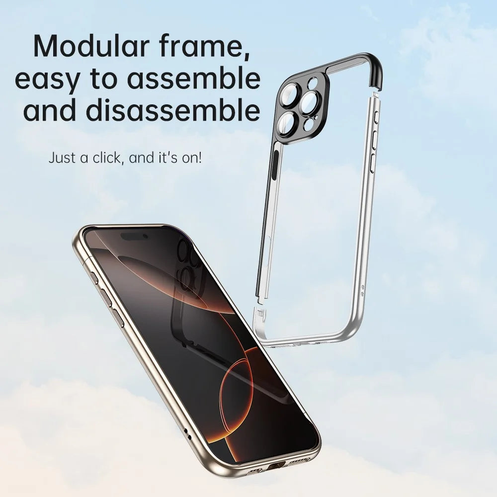 For iPhone 16 Pro Bumper Case Electroplating Hard PC Protective Cover with Camera Lens Film - Black - 6