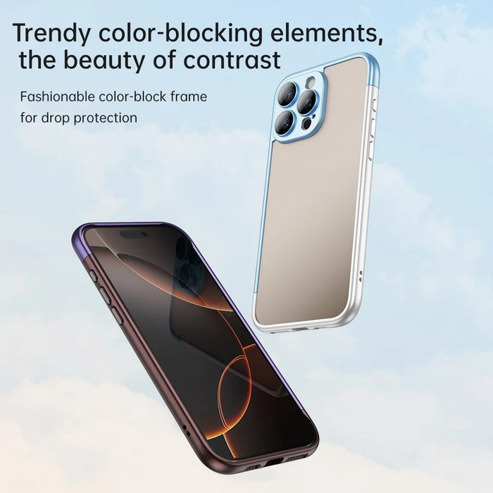 For iPhone 16 Pro Case Hard PC Rubberized Frame Back Hollow Design Matte Phone Cover with Glass Lens Film - Green - 3