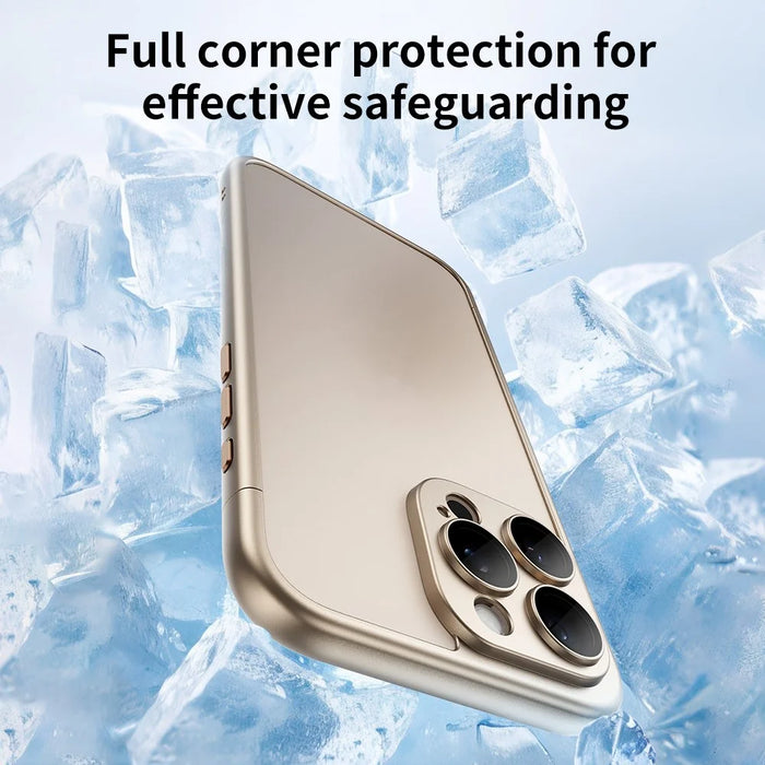 For iPhone 16 Pro Case Hard PC Rubberized Frame Back Hollow Design Matte Phone Cover with Glass Lens Film - Green - 5