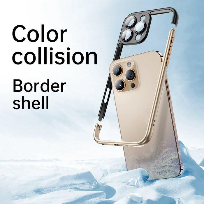 For iPhone 16 Pro Case Hard PC Rubberized Frame Back Hollow Design Matte Phone Cover with Glass Lens Film - Green - 6