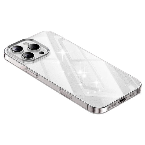 For iPhone 16 Pro Max Case PC + Glitter Glass Protective Phone Cover - Transparent - 1
