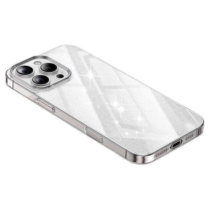 For iPhone 16 Pro Max Case PC + Glitter Glass Protective Phone Cover - Transparent - 1