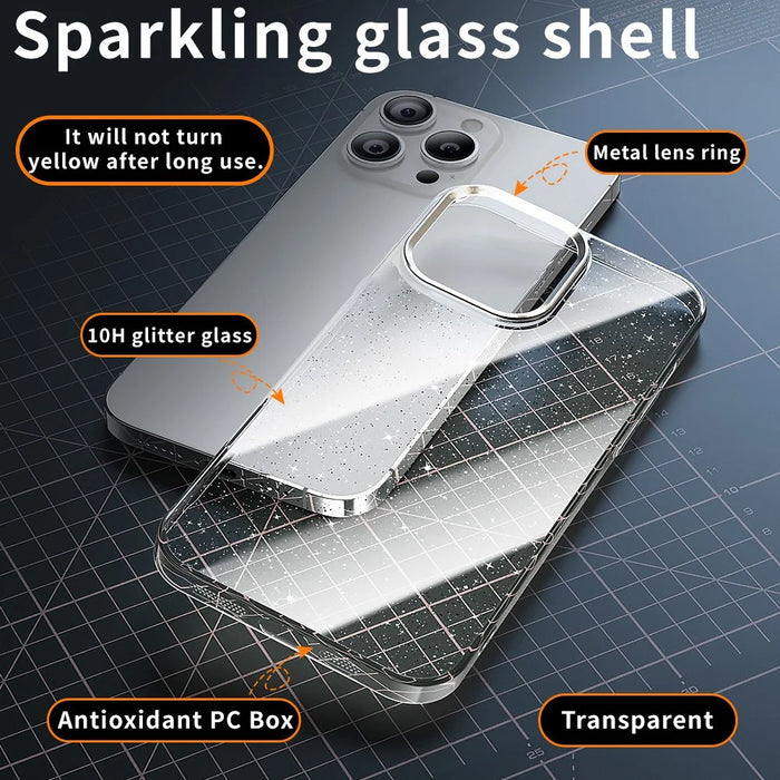 For iPhone 16 Pro Max Case PC + Glitter Glass Protective Phone Cover - Transparent - 2