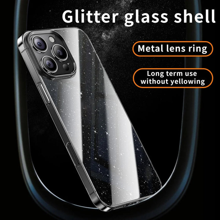 For iPhone 16 Pro Max Case PC + Glitter Glass Protective Phone Cover - Transparent - 3