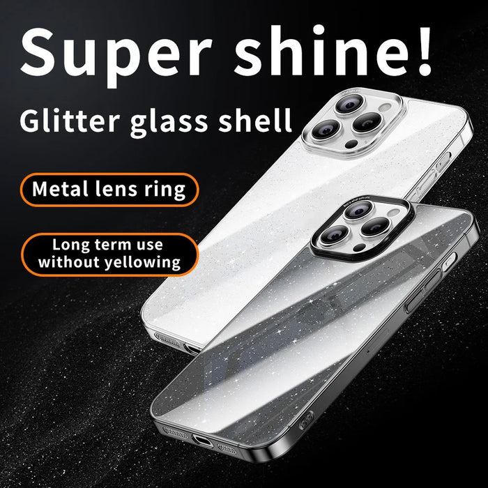 For iPhone 16 Pro Max Case PC + Glitter Glass Protective Phone Cover - Transparent - 4
