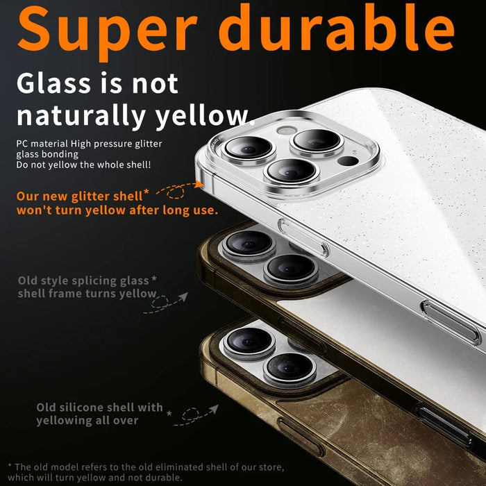 For iPhone 16 Pro Max Case PC + Glitter Glass Protective Phone Cover - Transparent - 5