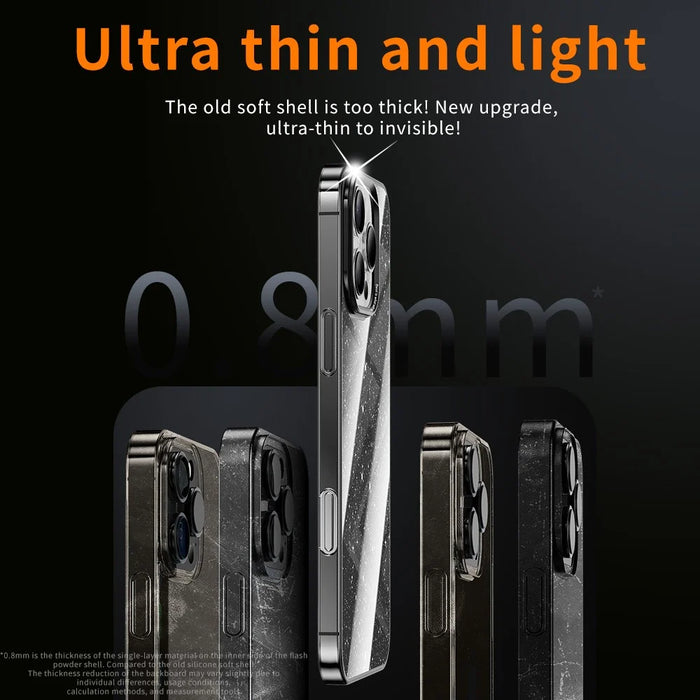 For iPhone 16 Pro Max Case PC + Glitter Glass Protective Phone Cover - Transparent - 6