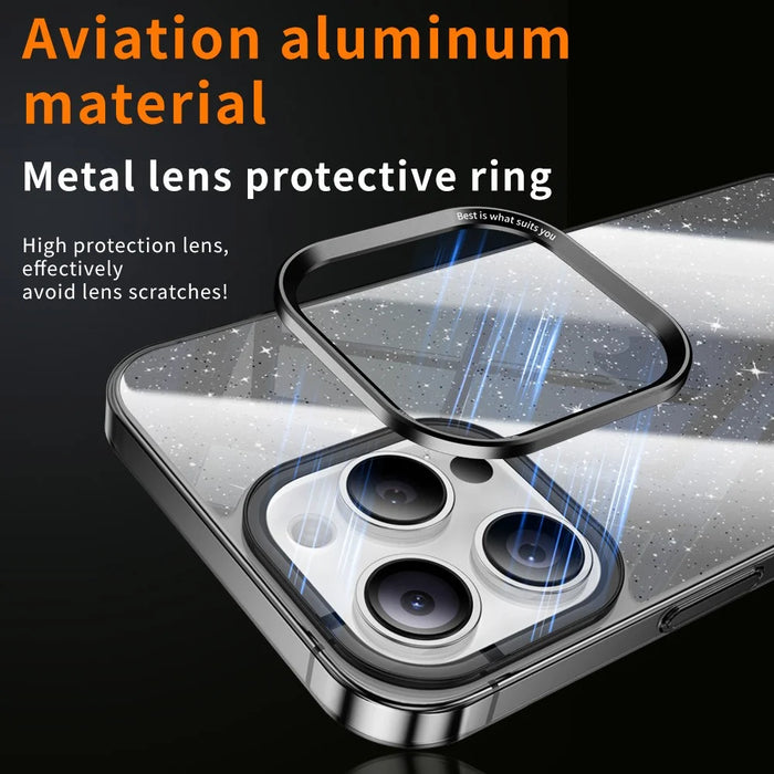 For iPhone 16 Pro Max Case PC + Glitter Glass Protective Phone Cover - Transparent - 7