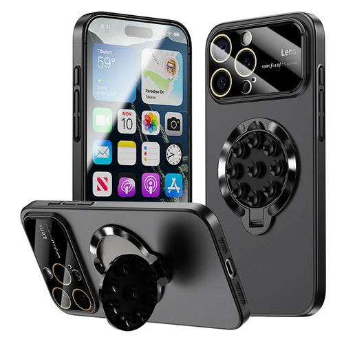 For iPhone 16 Pro Max Case Compatible with MagSafe Suction Cup Kickstand PC Phone Cover - Black - 1