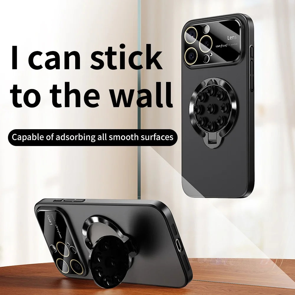 For iPhone 16 Pro Max Case Compatible with MagSafe Suction Cup Kickstand PC Phone Cover - Black - 2