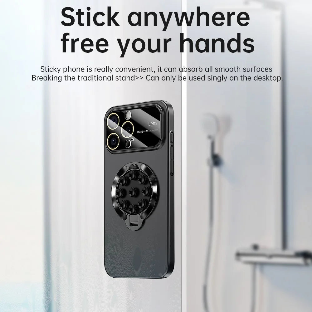 For iPhone 16 Pro Max Case Compatible with MagSafe Suction Cup Kickstand PC Phone Cover - Black - 3