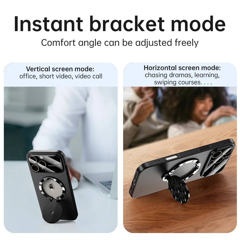 For iPhone 16 Pro Max Case Compatible with MagSafe Suction Cup Kickstand PC Phone Cover - Black - 5