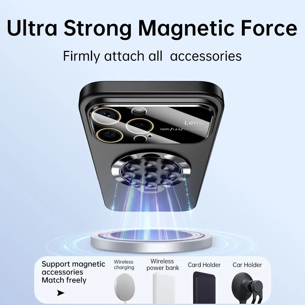 For iPhone 16 Pro Max Case Compatible with MagSafe Suction Cup Kickstand PC Phone Cover - Black - 6