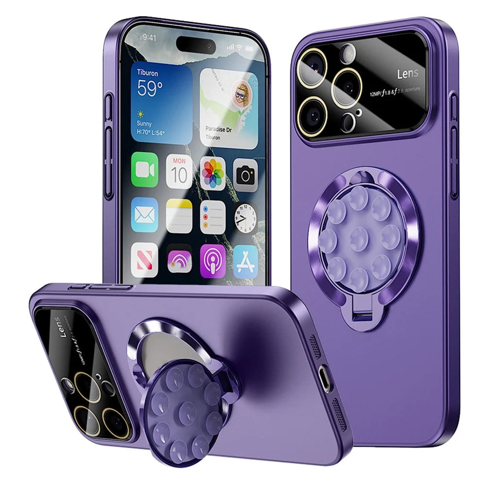 For iPhone 16 Pro Case Compatible with MagSafe Suction Cup Kickstand PC Phone Cover - Dark Purple - 1