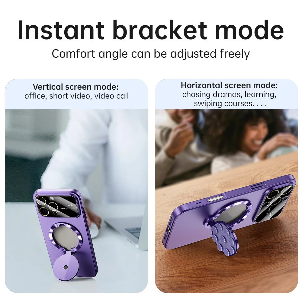 For iPhone 16 Pro Case Compatible with MagSafe Suction Cup Kickstand PC Phone Cover - Dark Purple - 5