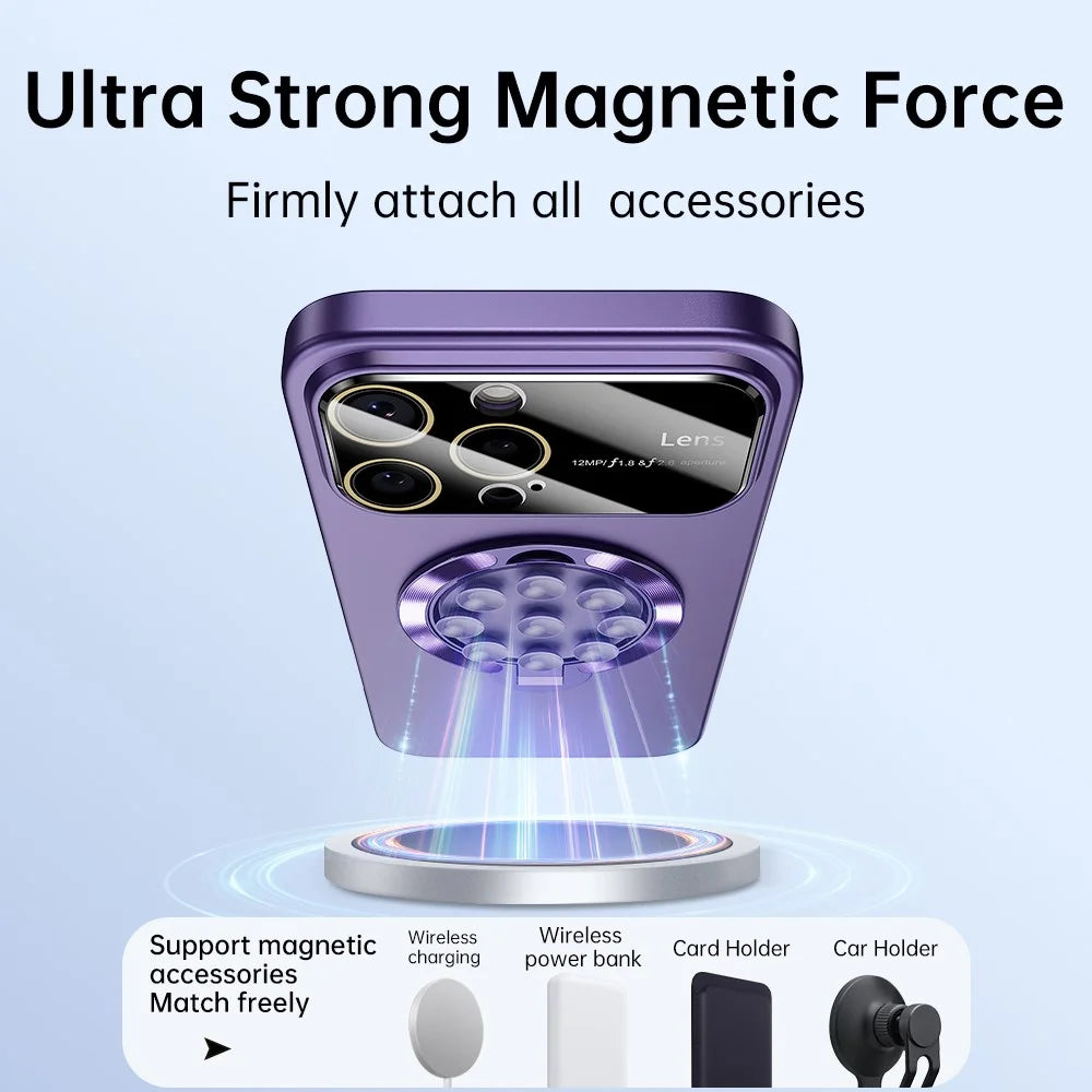 For iPhone 16 Pro Case Compatible with MagSafe Suction Cup Kickstand PC Phone Cover - Dark Purple - 6