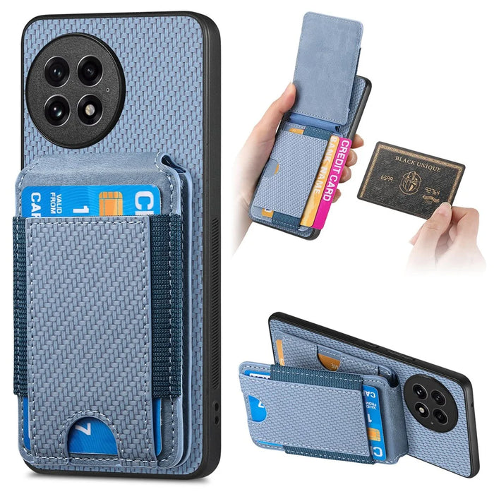 For OnePlus 13 Case with Card Holder Kickstand Leather Back Cover - Blue - 1