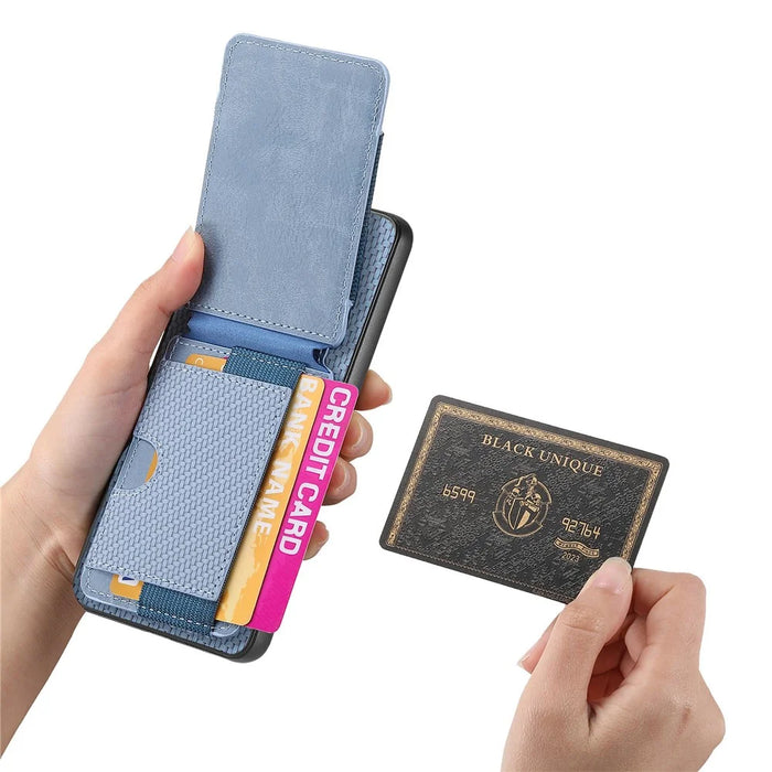 For OnePlus 13 Case with Card Holder Kickstand Leather Back Cover - Blue - 4