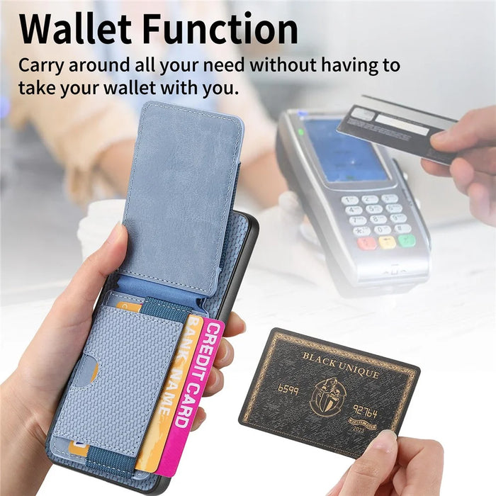 For OnePlus 13 Case with Card Holder Kickstand Leather Back Cover - Blue - 6