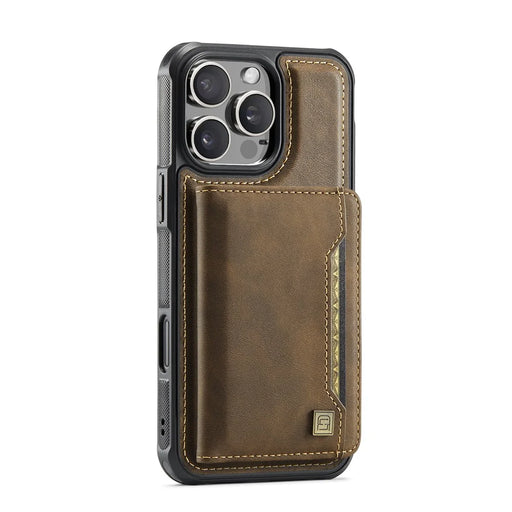 AUTSPACE For iPhone 16 Pro Case  A13 Vintage Leather Back Cover with Magnetic Detachable Card Bag - Coffee - 2