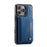 AUTSPACE For iPhone 16 Pro Max Case  A13 Vintage Leather Back Cover with Magnetic Detachable Card Bag - Blue - 2