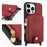 For iPhone 16 Pro Case Card Holder Kickstand Leather Back Cover with Shoulder Strap - Red - 6