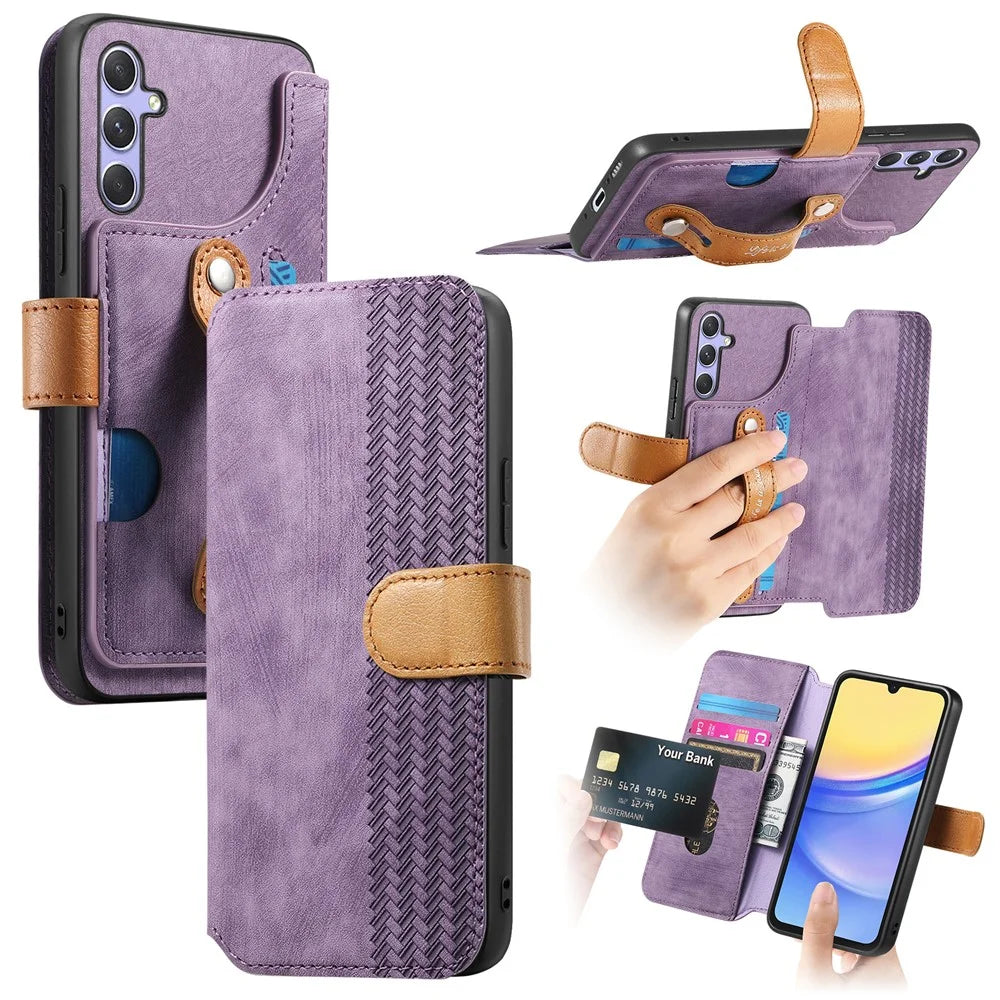 For Samsung Galaxy S24 FE Case Wallet Retro Leather Phone Cover with Wristband Kickstand - Purple - 1