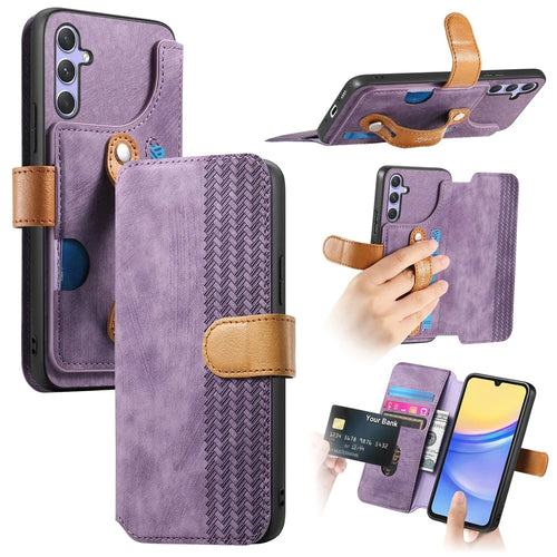 For Samsung Galaxy S24 FE Case Wallet Retro Leather Phone Cover with Wristband Kickstand - Purple - 1