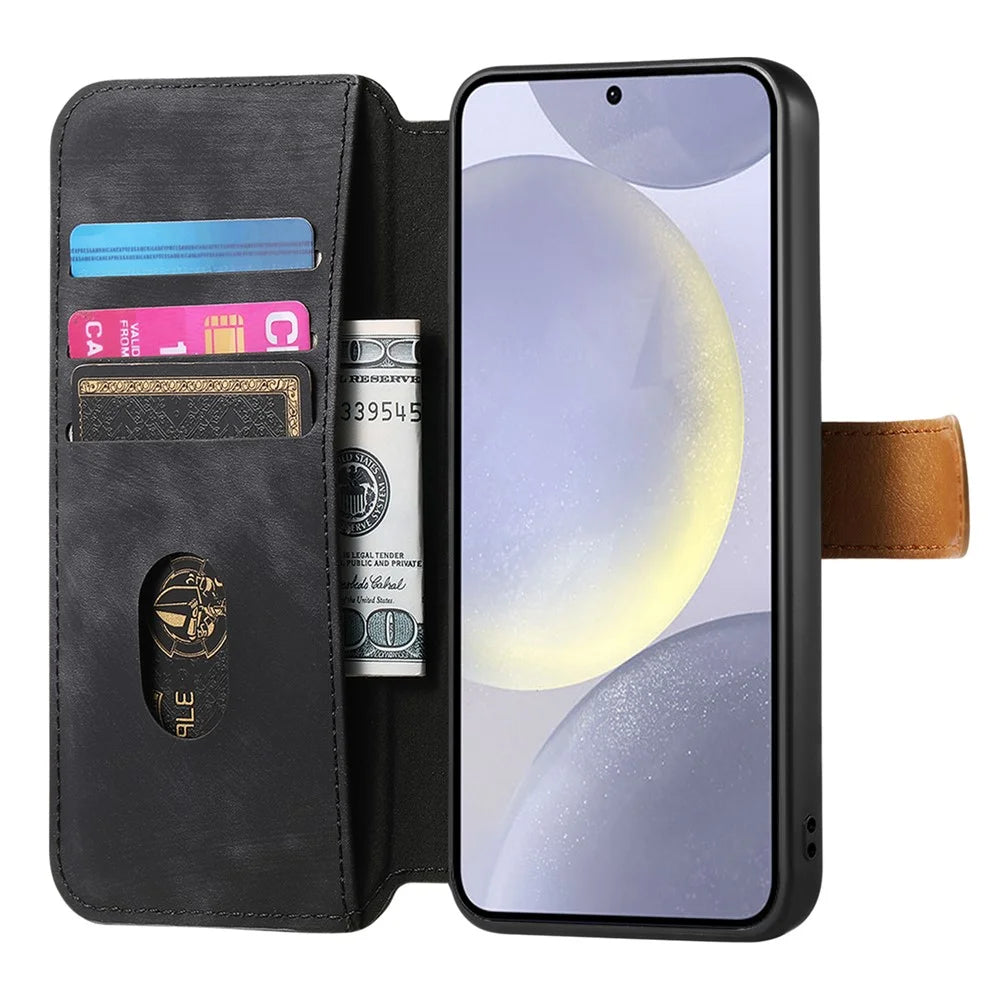 For Samsung Galaxy A26 5G Case Wallet Retro Leather Phone Cover with Wristband Kickstand - Black - 2