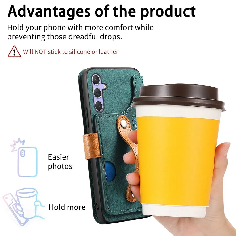 For Samsung Galaxy A16 4G / 5G Case Wallet Retro Leather Phone Cover with Wristband Kickstand - Green - 4