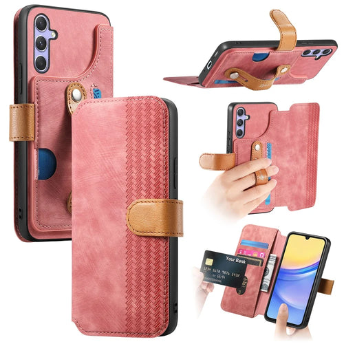 For Samsung Galaxy A36 5G Case Wallet Retro Leather Phone Cover with Wristband Kickstand - Pink - 1
