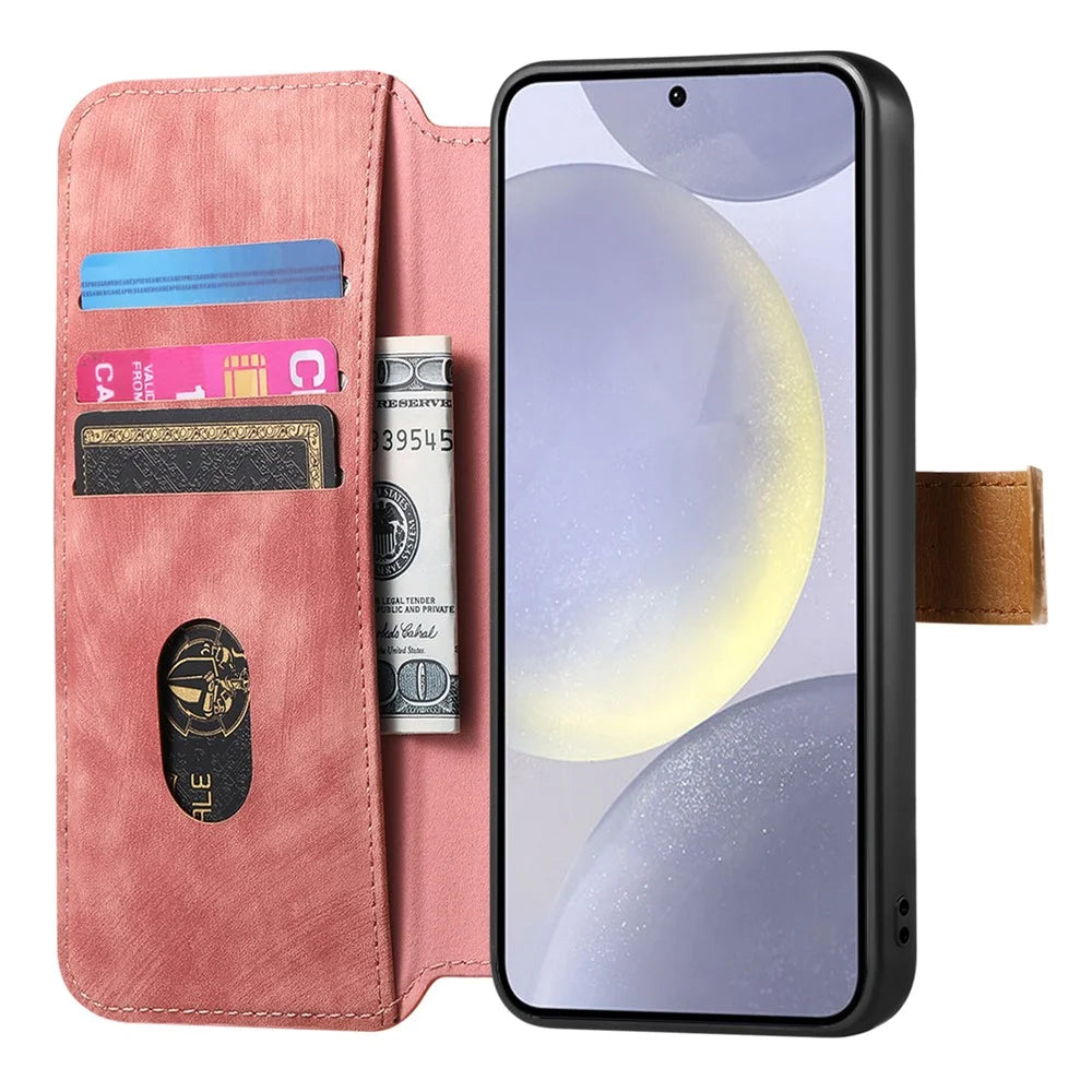For Samsung Galaxy A36 5G Case Wallet Retro Leather Phone Cover with Wristband Kickstand - Pink - 2