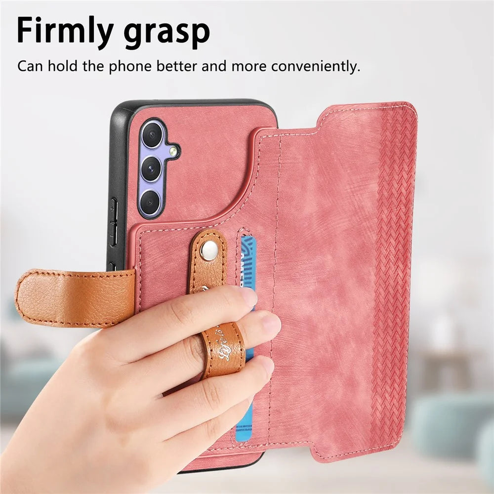 For Samsung Galaxy A36 5G Case Wallet Retro Leather Phone Cover with Wristband Kickstand - Pink - 4