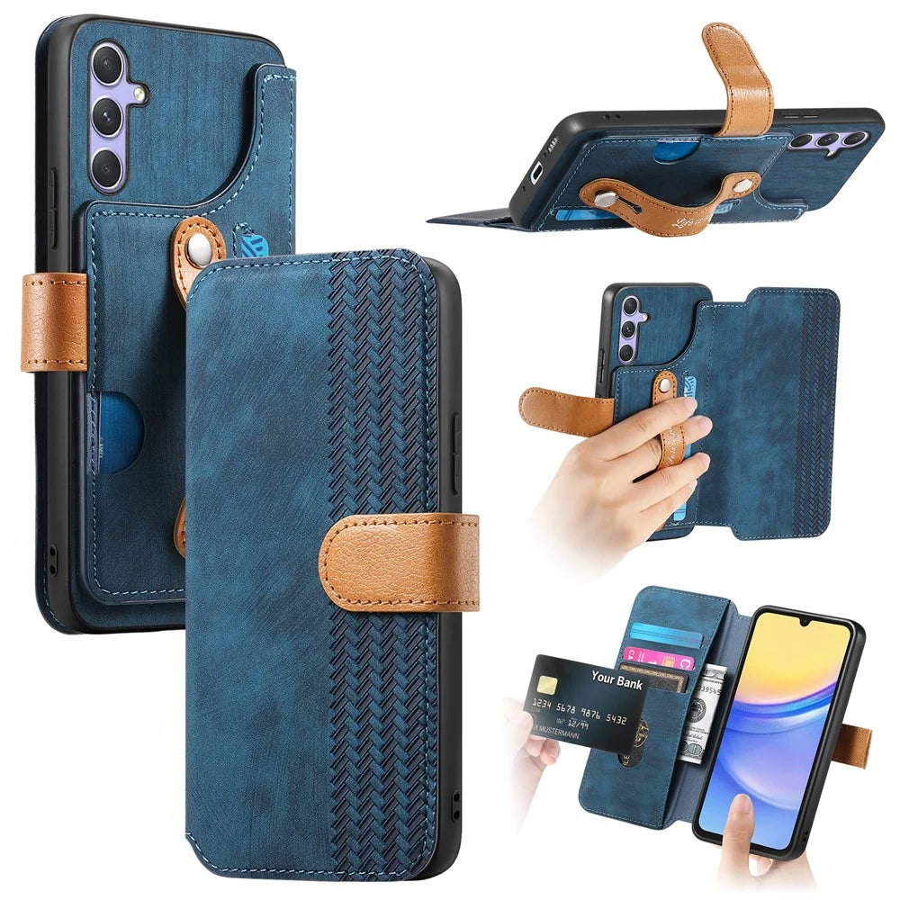 For Samsung Galaxy A25 5G (Global) Case Wallet Retro Leather Phone Cover with Wristband Kickstand - Blue - 1