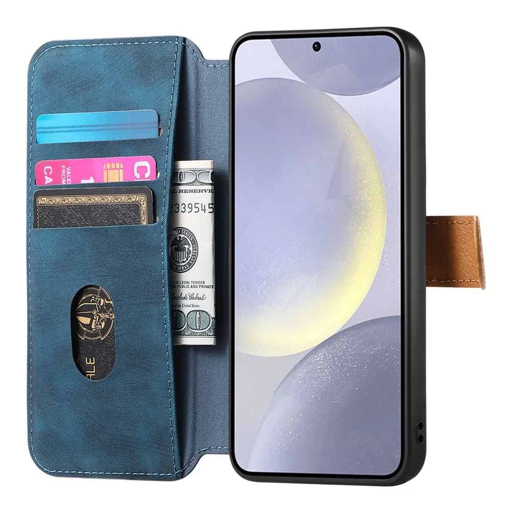 For Samsung Galaxy A25 5G (Global) Case Wallet Retro Leather Phone Cover with Wristband Kickstand - Blue - 2