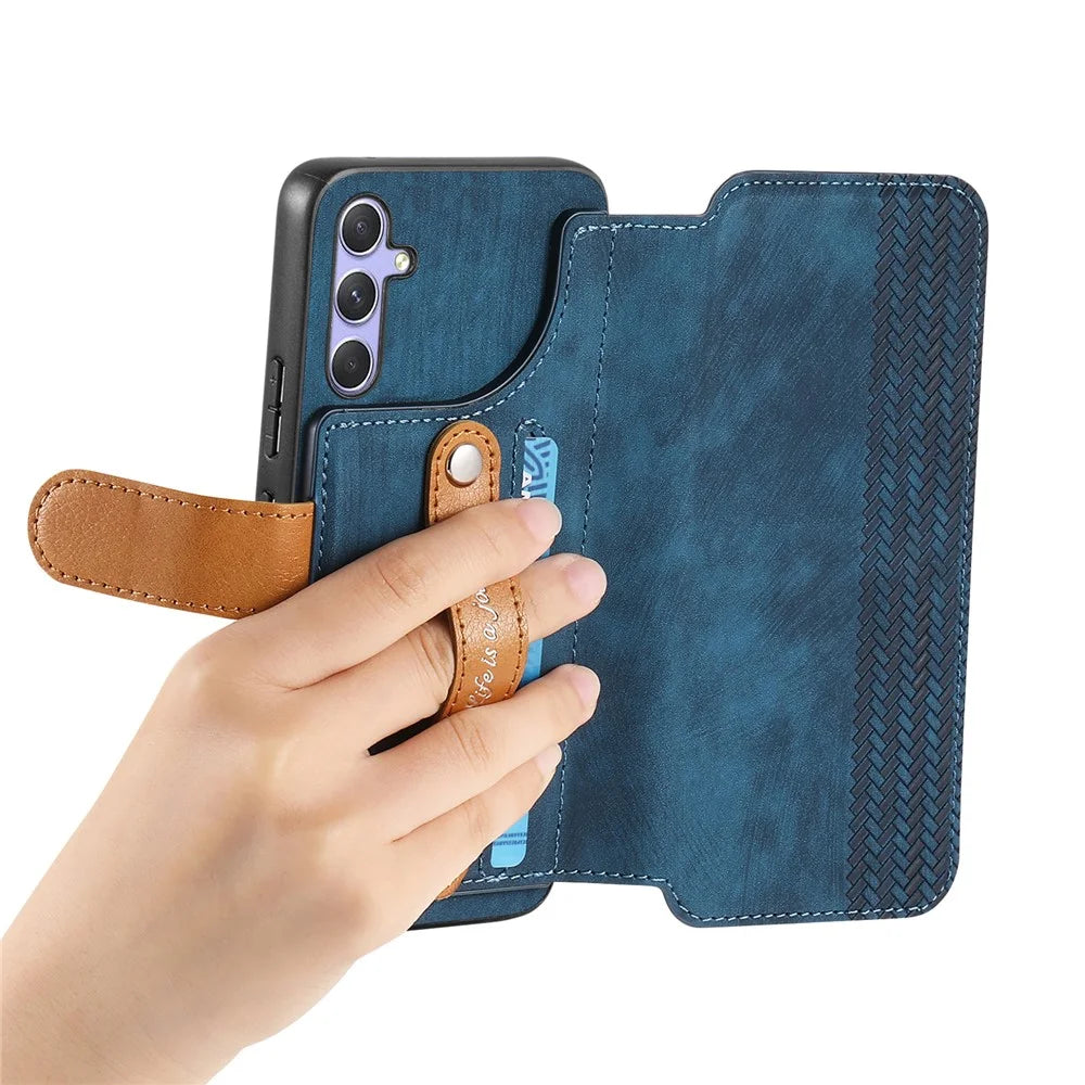 For Samsung Galaxy A25 5G (Global) Case Wallet Retro Leather Phone Cover with Wristband Kickstand - Blue - 4