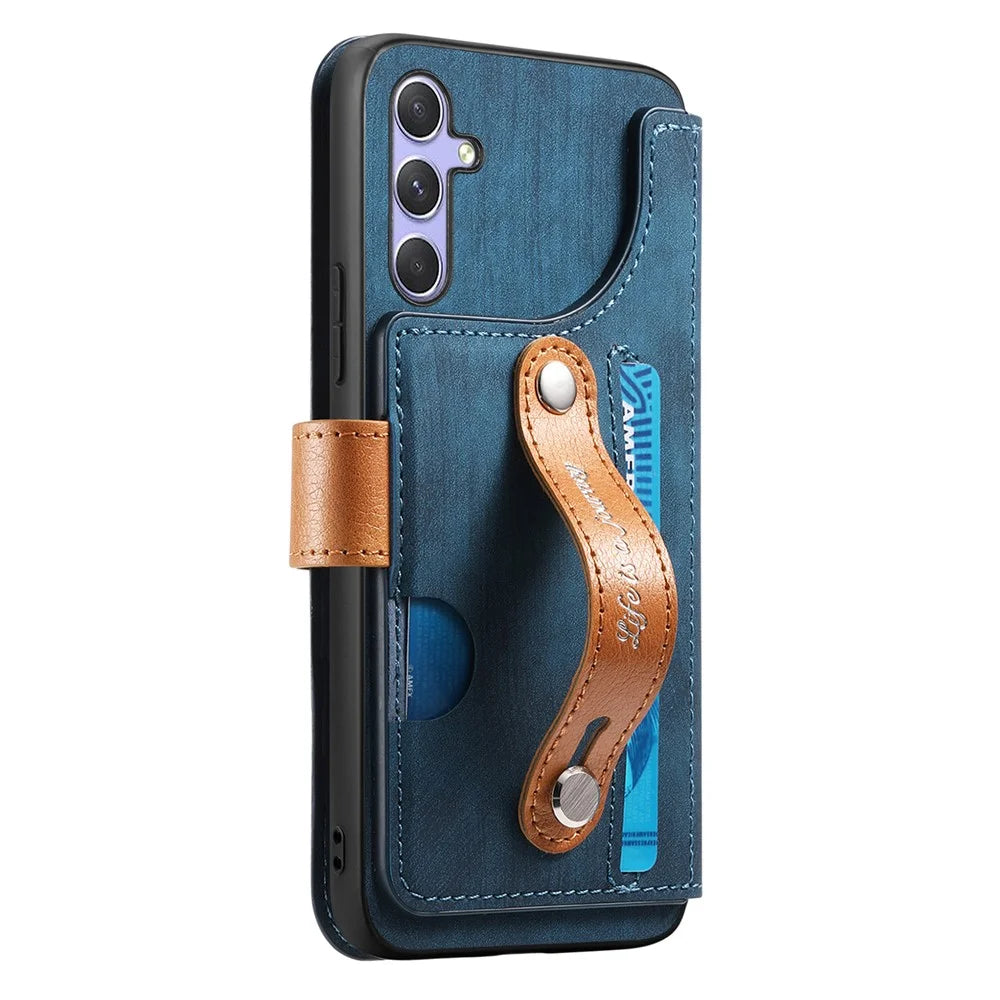 For Samsung Galaxy A25 5G (Global) Case Wallet Retro Leather Phone Cover with Wristband Kickstand - Blue - 7