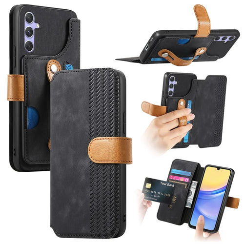 For Samsung Galaxy A35 5G Case Wallet Retro Leather Phone Cover with Wristband Kickstand - Black - 1