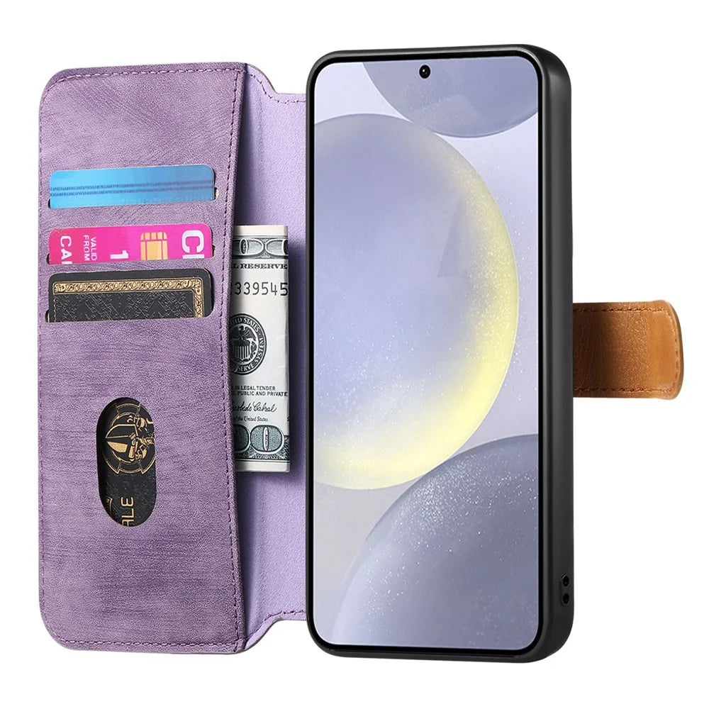 For Samsung Galaxy A15 4G / 5G Case Wallet Retro Leather Phone Cover with Wristband Kickstand - Purple - 2