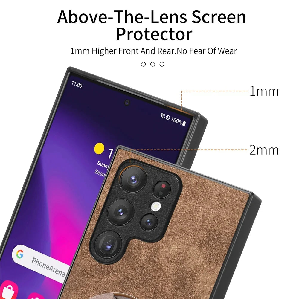 For Samsung Galaxy S24 Ultra Phone Case with Rotating Kickstand Stress Relief Retro Leather Back Cover - Brown - 6