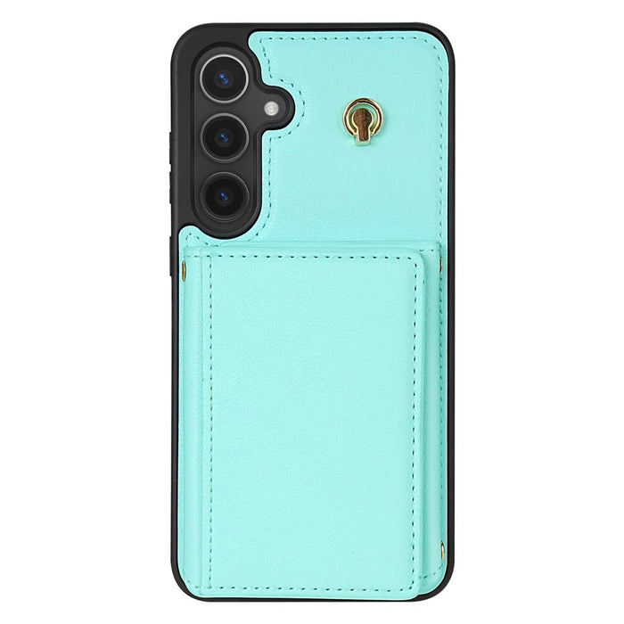 For Samsung Galaxy S25+ Case Tri-Fold Card Holder Kickstand TPU + Leather Back Cover with Shoulder Strap - Green - 2