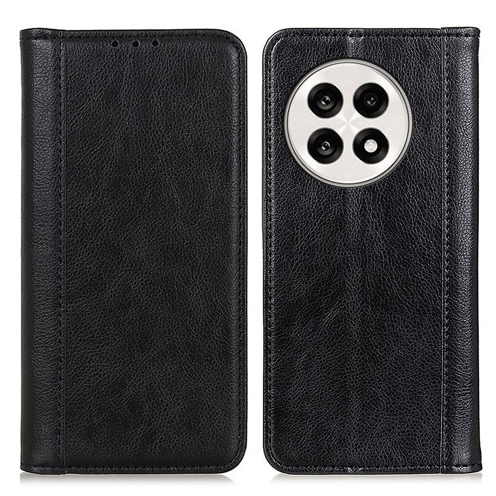Stand Case for OnePlus 13R 5G / Ace 5 5G / 5 Pro 5G Split Leather Litchi Texture Wallet Phone Cover - Black - 1