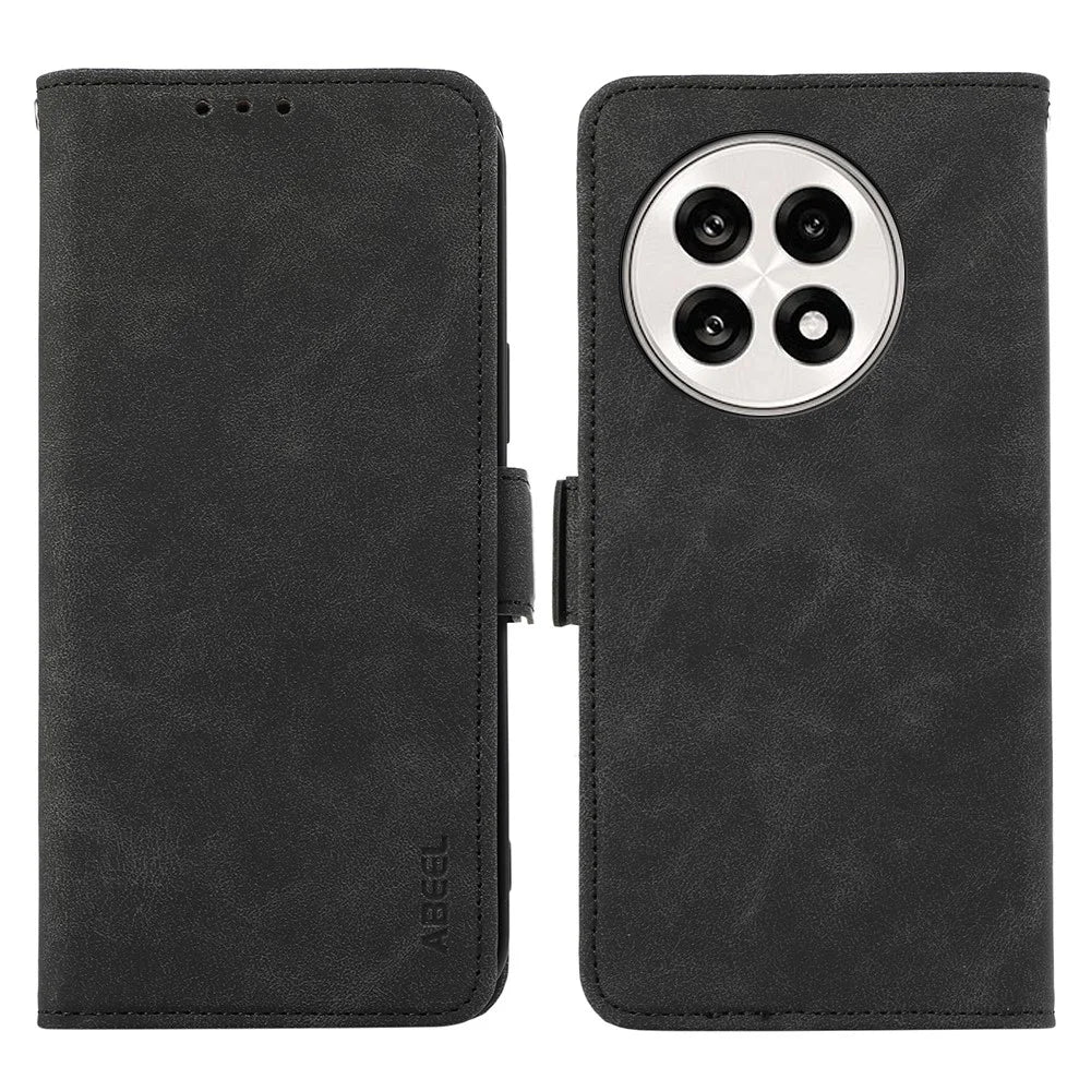 ABEEL Phone Cover for OnePlus 13R 5G  /  Ace 5 5G  /  5 Pro 5G Case PU Leather Folio Stand View RFID Blocking - Black - 1