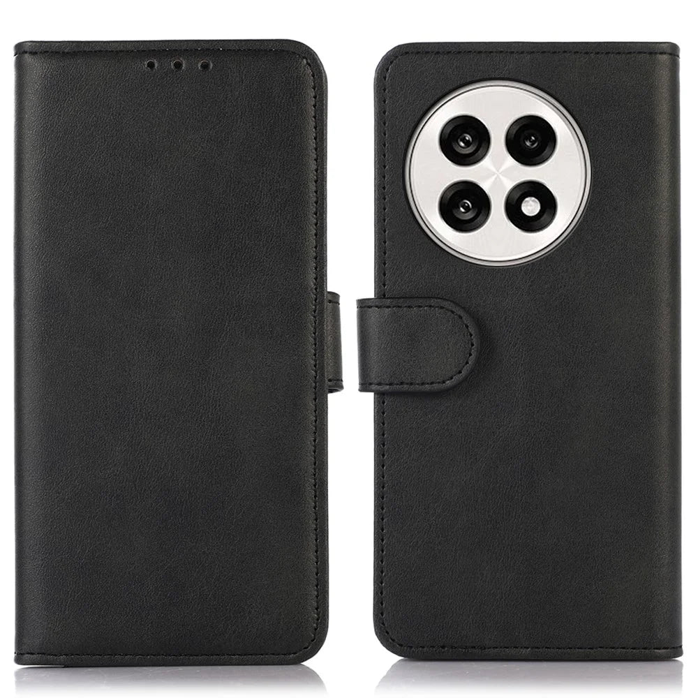 Phone Case For OnePlus 13R 5G / Ace 5 5G / Ace 5 Pro 5G Cowhide Texture Leather Wallet Phone Cover with Stand - Black - 1