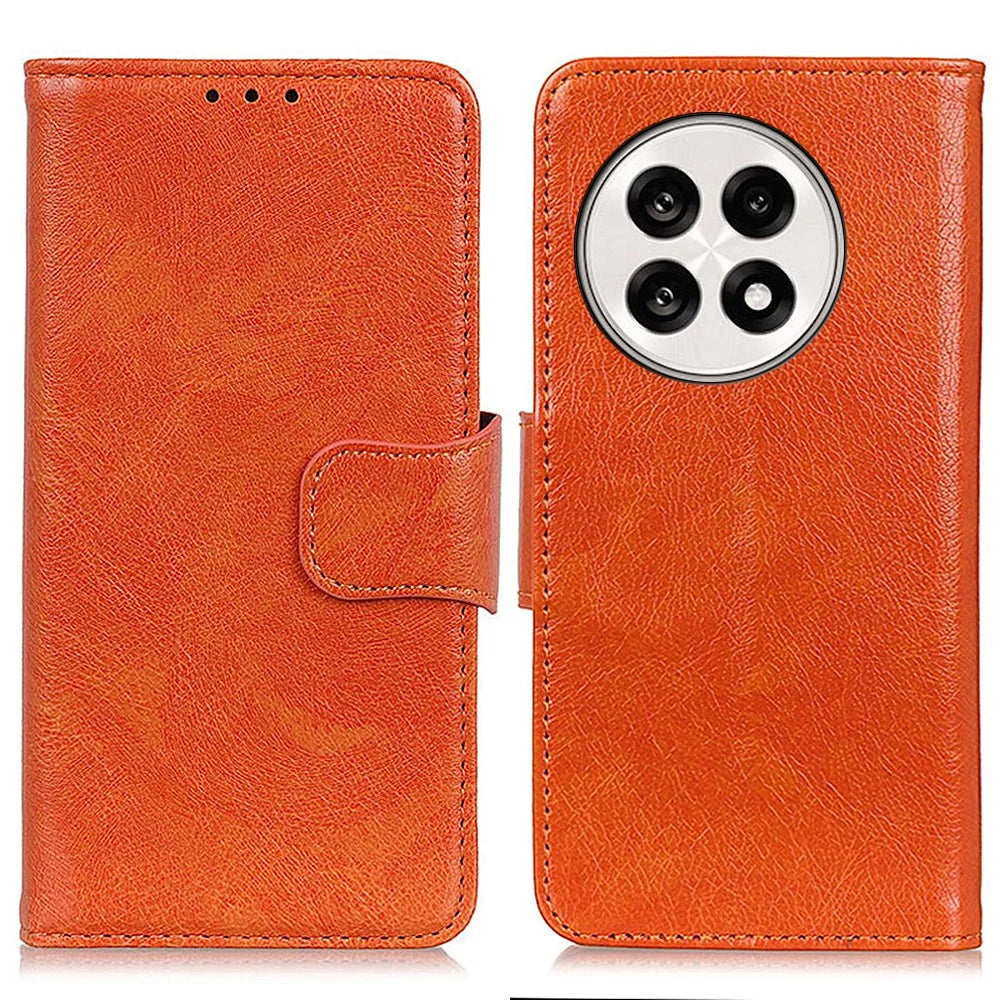 For OnePlus Ace 5 Pro 5G / Ace 5 5G / 13R 5G Case Nappa Texture Split Leather Wallet Phone Cover - Orange - 1