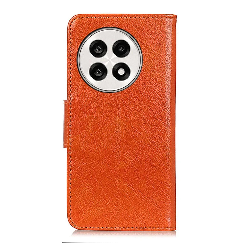 For OnePlus Ace 5 Pro 5G / Ace 5 5G / 13R 5G Case Nappa Texture Split Leather Wallet Phone Cover - Orange - 6